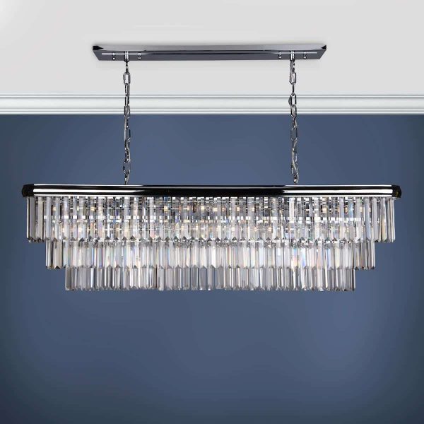 Dar Eulia luxury 10 light linear crystal chandelier in chrome main image