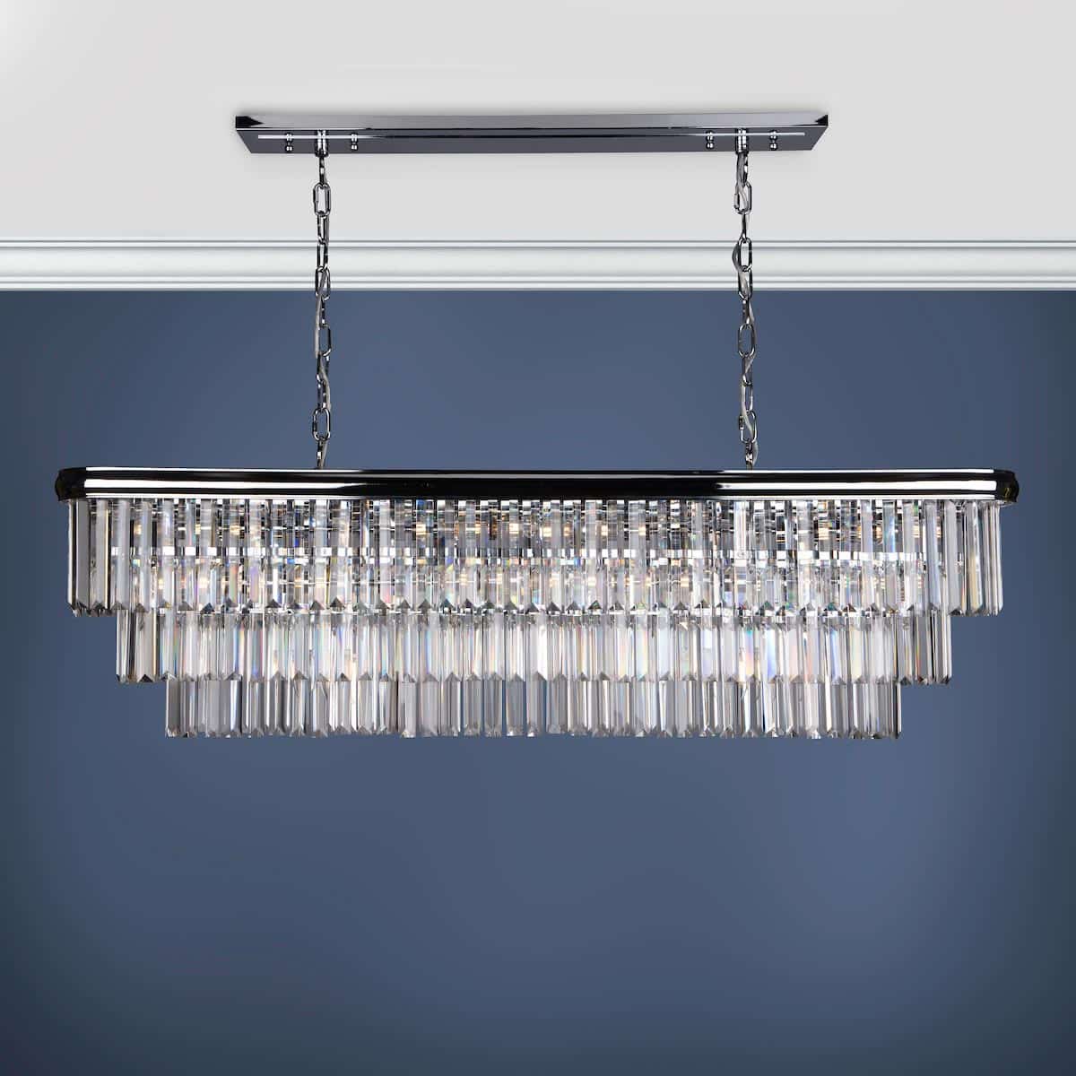 Dar Eulalia Luxury 10 Light Linear Crystal Chandelier Polished Chrome