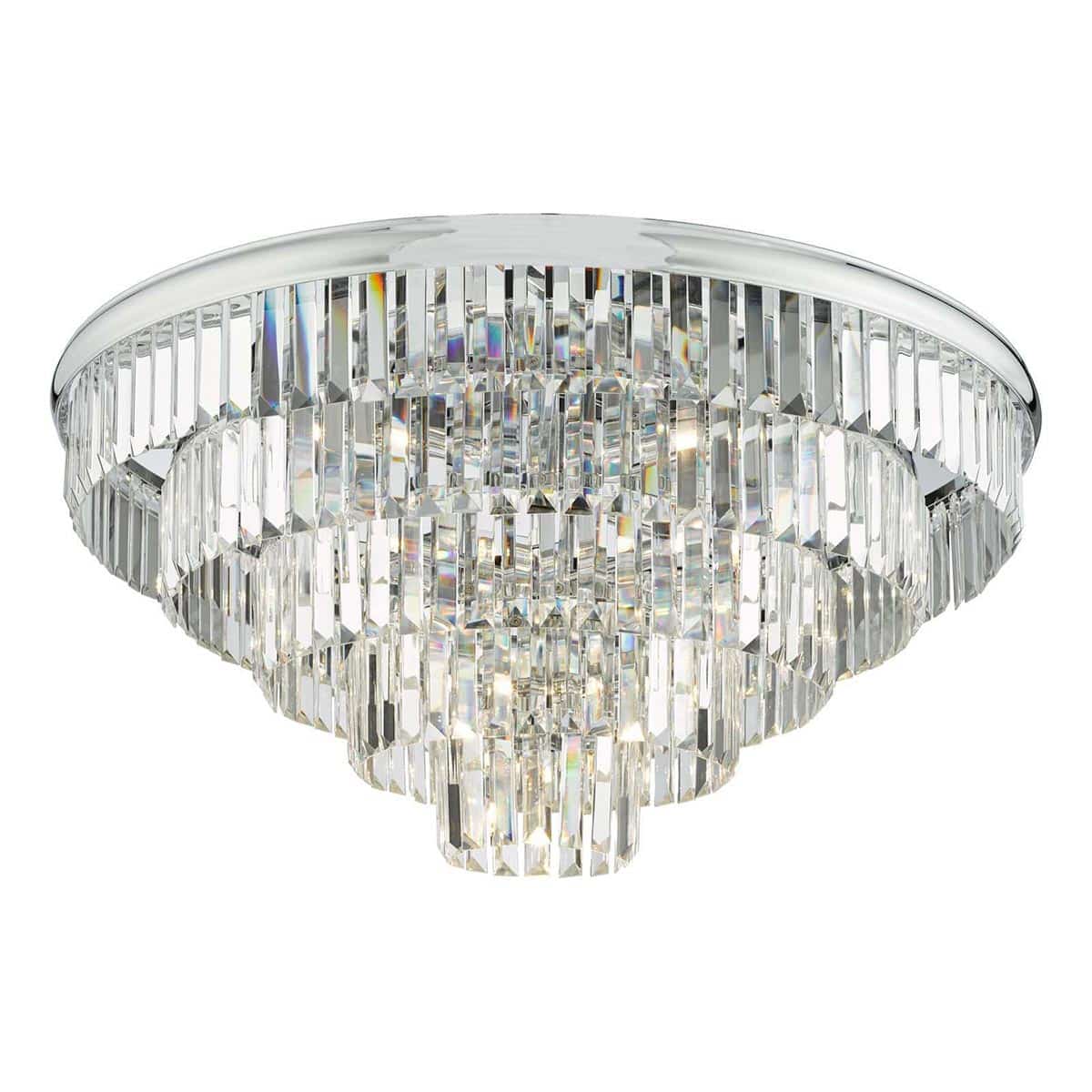 Dar Eulalia Luxury 12 Light Large Flush Mount Crystal Chandelier Chrome