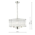 Dar Evelyn 3 Light Pendant Chandelier Polished Nickel Glass