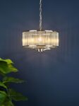 Dar Evelyn 3 Light Pendant Chandelier Polished Nickel Glass