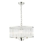 Dar Evelyn 3 Light Pendant Chandelier Polished Nickel Glass