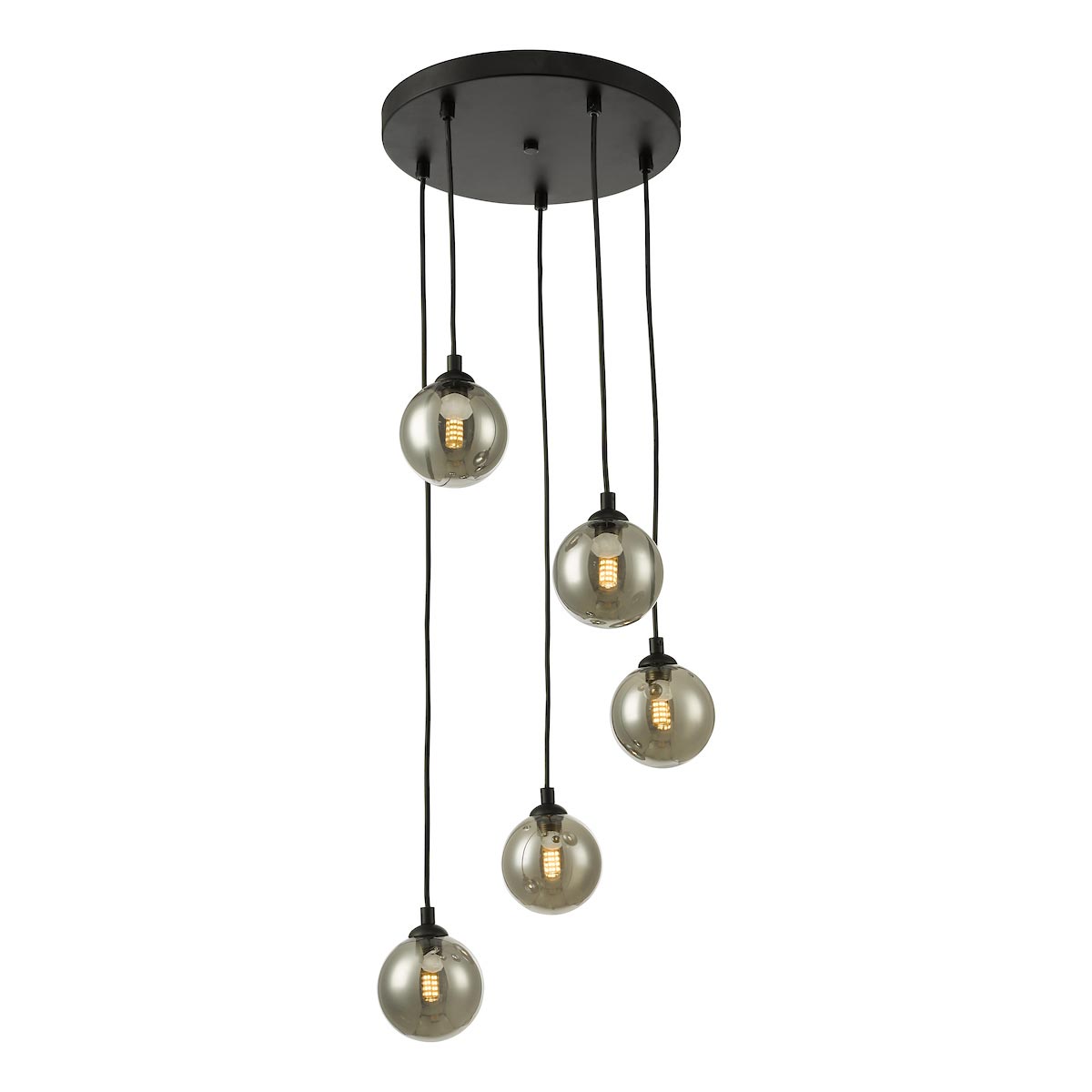 Dar Federico 5 Light Smoked Glass Cluster Ceiling Pendant Satin Black