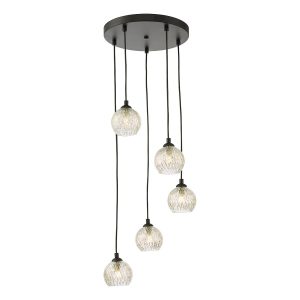 Dar Federico 5 light wire glass globe cluster pendant in satin black main image