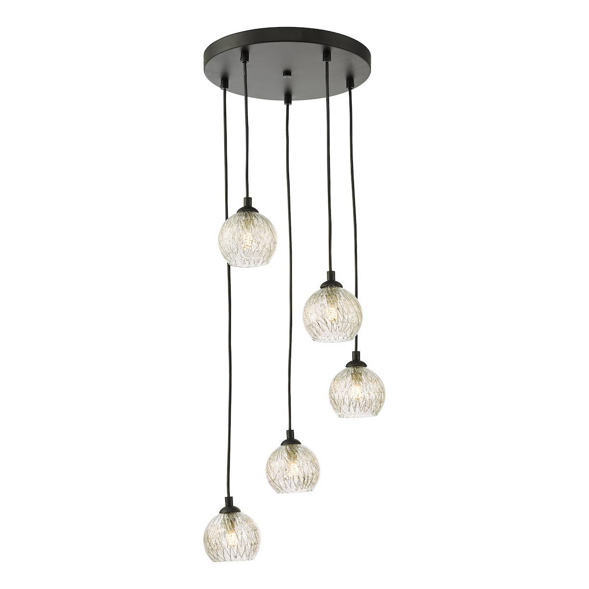 Dar Federico 5 Light Clear Wire Glass Cluster Ceiling Pendant Satin Black