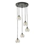 Dar Federico 5 Light Clear Wire Glass Cluster Ceiling Pendant Satin Black