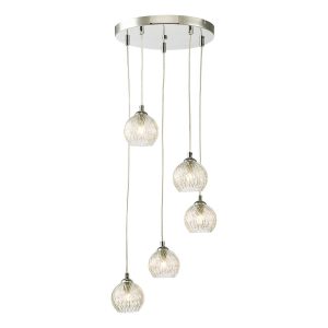 Dar Federico 5 light clear wire glass cluster ceiling pendant in chrome main image