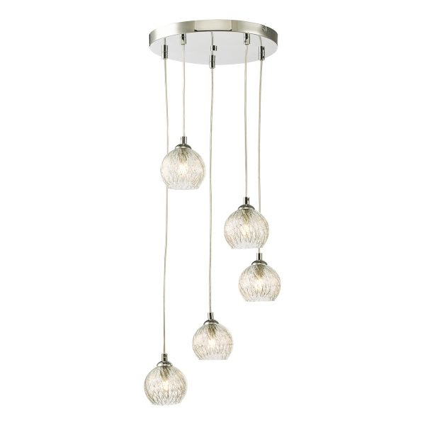 Dar Federico 5 Light Clear Wire Glass Cluster Pendant Polished Chrome