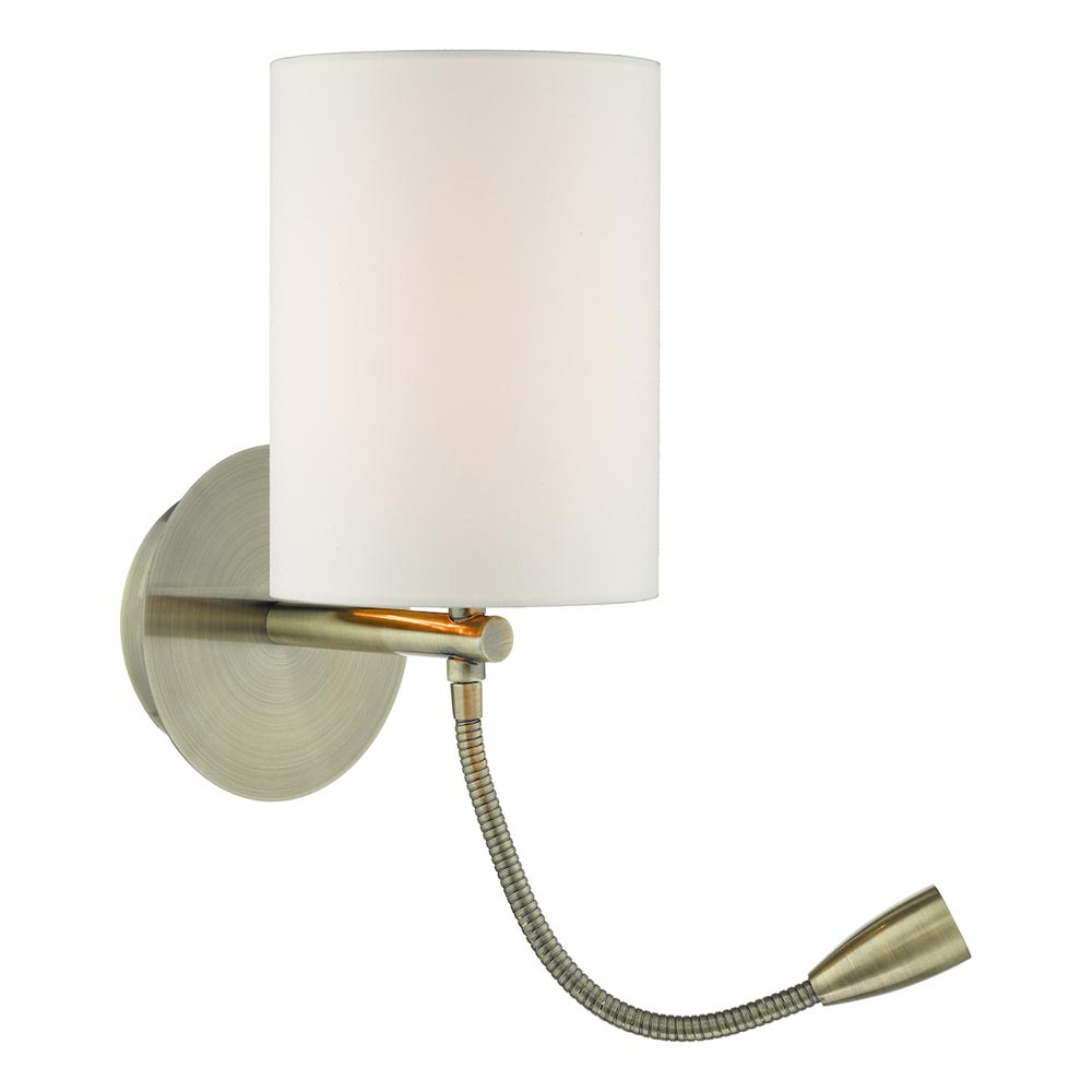 Dar Feta Bedside Wall Light Flexible LED Reading Light Antique Brass