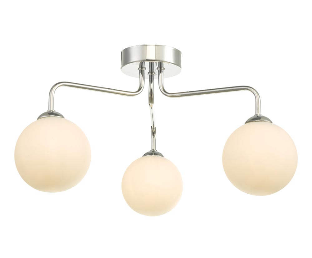 Dar Feya Chrome 3 Lamp Semi Flush Low Ceiling Light Opal White Glass