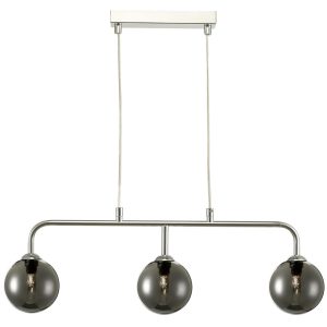 Dar Feya Chrome 3 Lamp Bar Ceiling Pendant Light Smoked Glass