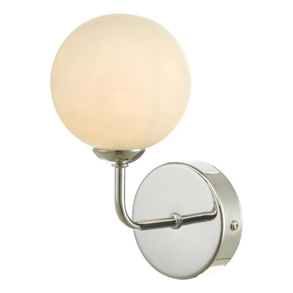 Dar Feya Chrome 1 Lamp Single Wall Light Opal White Globe Shade