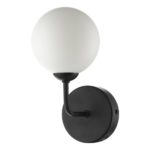 Dar Feya Matt Black 1 Lamp Single wall Light Opal White Globe Shade