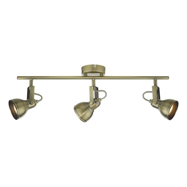 Dar Fothergill Adjustable 3 Lamp Ceiling Spot Light Bar Antique Brass