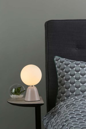 Francesca retro style table lamp in soft pink with opal ball shade main image