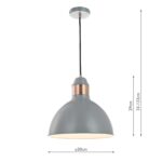 Dar Frederick Retro Style 1 Light Ceiling Pendant Gloss Grey / Copper