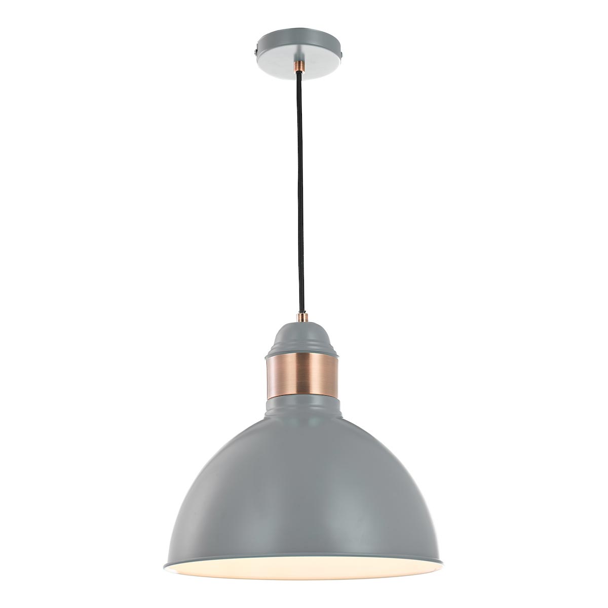 Dar Frederick Retro Style 1 Light Ceiling Pendant Gloss Grey / Copper