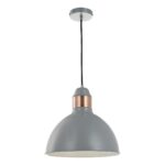 Dar Frederick Retro Style 1 Light Ceiling Pendant Gloss Grey / Copper