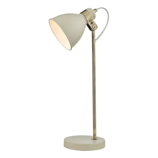 Dar Frederick 1 Light Retro Style Desk Task Lamp Cream / Antique Brass