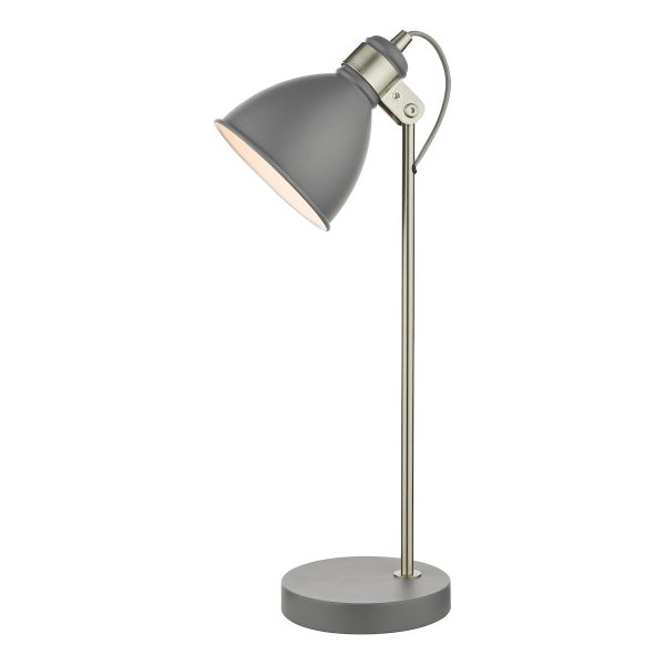 Dar Frederick 1 Light Retro Style Desk Task Lamp Grey / Satin Chrome