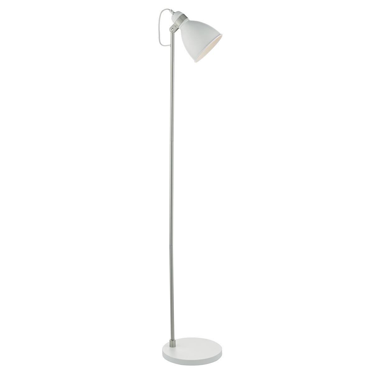 Dar Frederick 1 Light Retro Floor Reading Lamp Matt White / Chrome