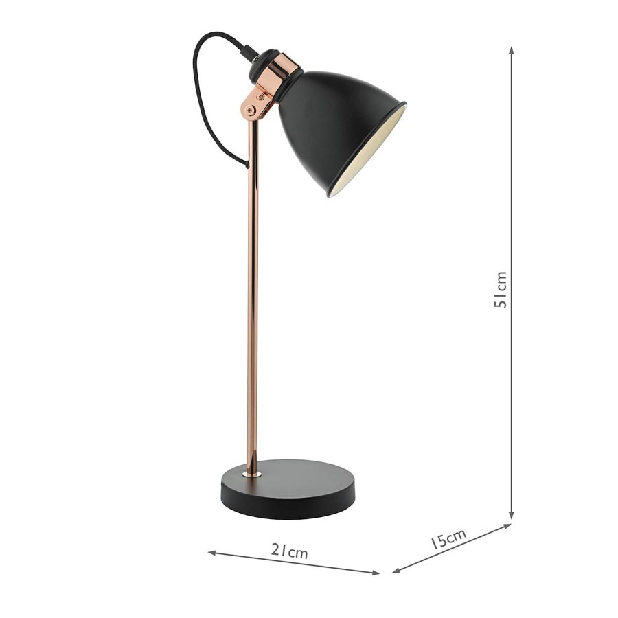 Dar Frederick 1 Light Retro Desk Task, Copper Side Table Lamp