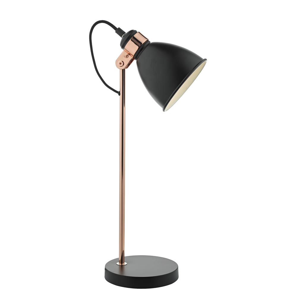 Dar Frederick 1 Light Retro Desk Task Lamp Matt Black / Polished Copper
