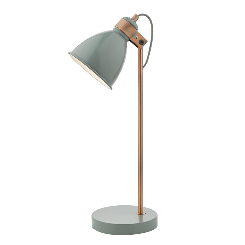 Dar Frederick 1 Light Retro Desk Task Lamp Gloss Grey / Satin Copper