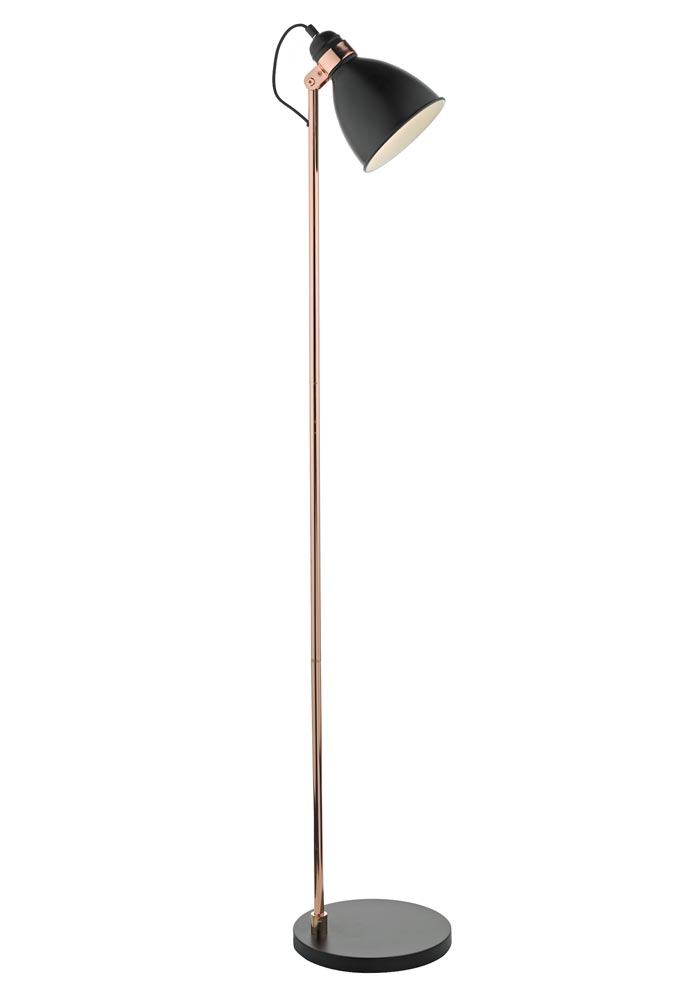 Dar Frederick 1 Light Retro Floor Reading Lamp Matt Black / Copper