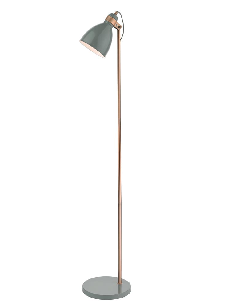 Dar Frederick 1 Light Retro Floor Reading Lamp Gloss Grey / Copper