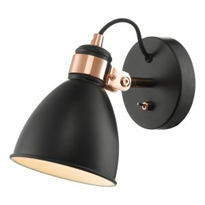 Dar Frederick switched industrial style single wall spot light in matt black main image