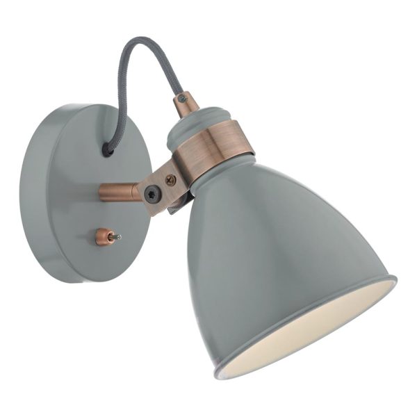 Dar Frederick switched industrial style single wall spot light in gloss grey main image