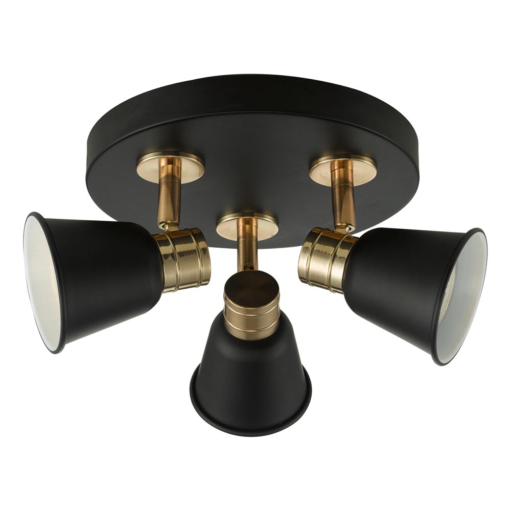 Dar Fry Retro Style 3 Lamp Ceiling Spot Light Plate Matt Black / Rose Gold