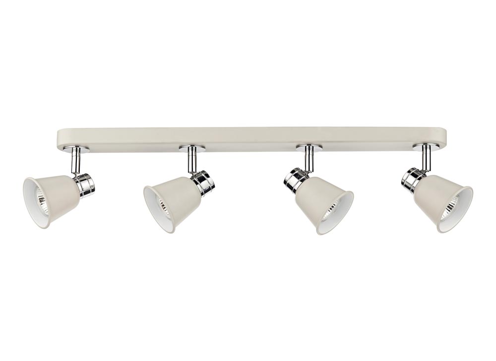 Dar Fry Retro Style 4 Lamp Ceiling Spot Light Bar Matt Cream / Chrome