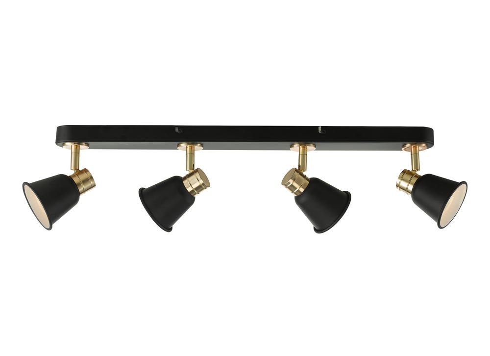 Dar Fry Retro Style 4 Lamp Ceiling Spot Light Bar Matt Black / Rose Gold