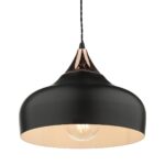 Dar Gaucho Matt Black 1 Light Retro Ceiling Pendant Polished Copper