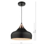 Dar Gaucho Matt Black 1 Light Retro Ceiling Pendant Polished Copper