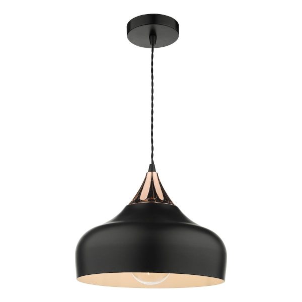 Dar Gaucho Matt Black 1 Light Retro Ceiling Pendant Polished Copper