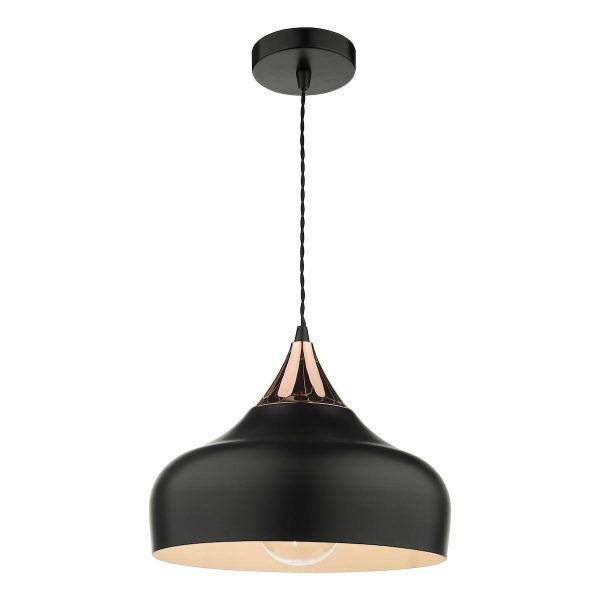 Dar Gaucho matt black 1 light retro pendant with polished copper main image