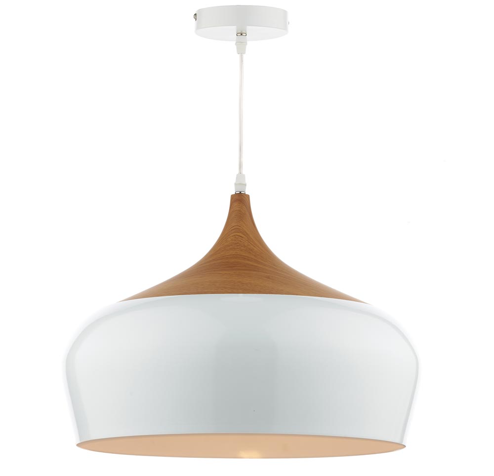 Dar Gaucho Retro Style 1 Lamp Large Pendant Ceiling Light Gloss White