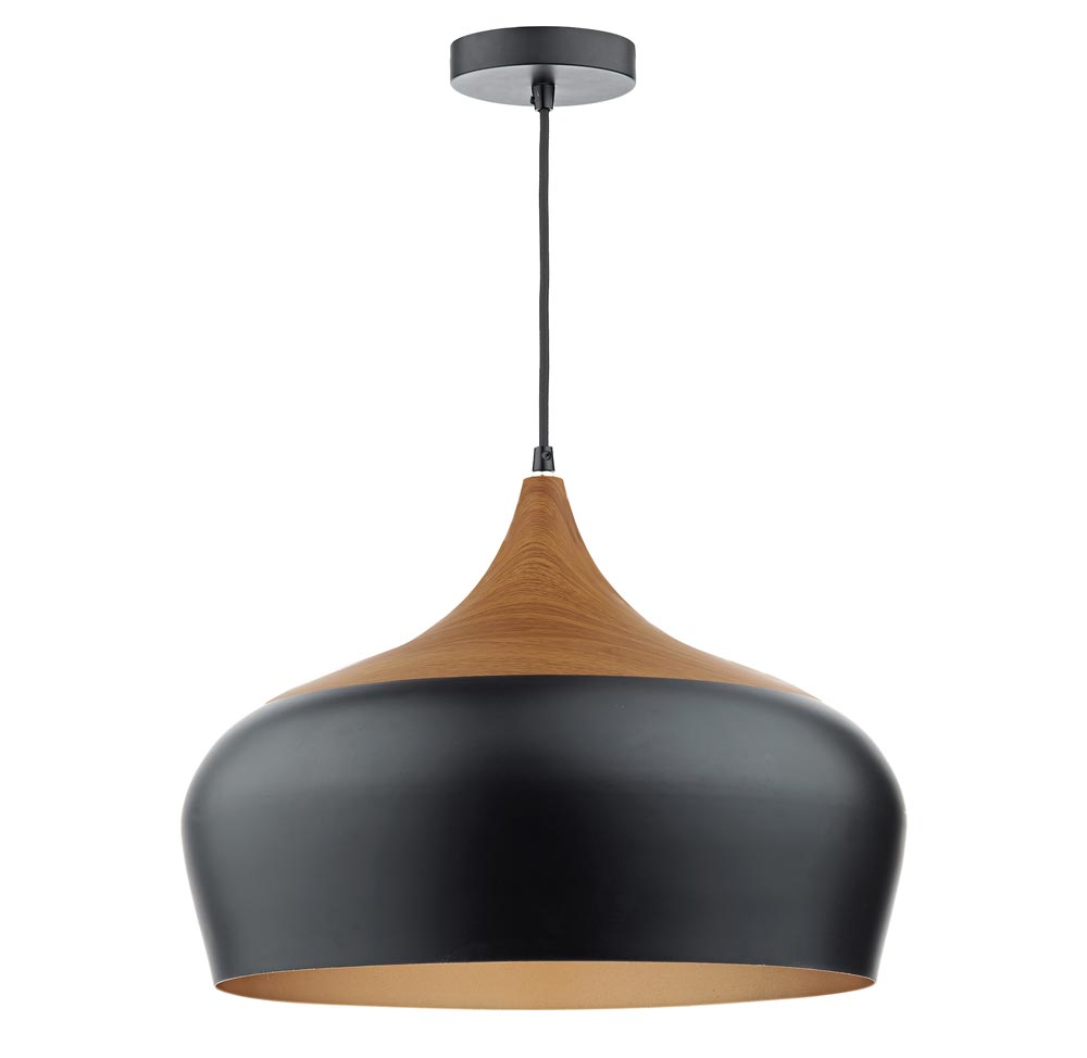 Dar Gaucho Retro Style 1 Lamp Large Pendant Ceiling Light Matt Black