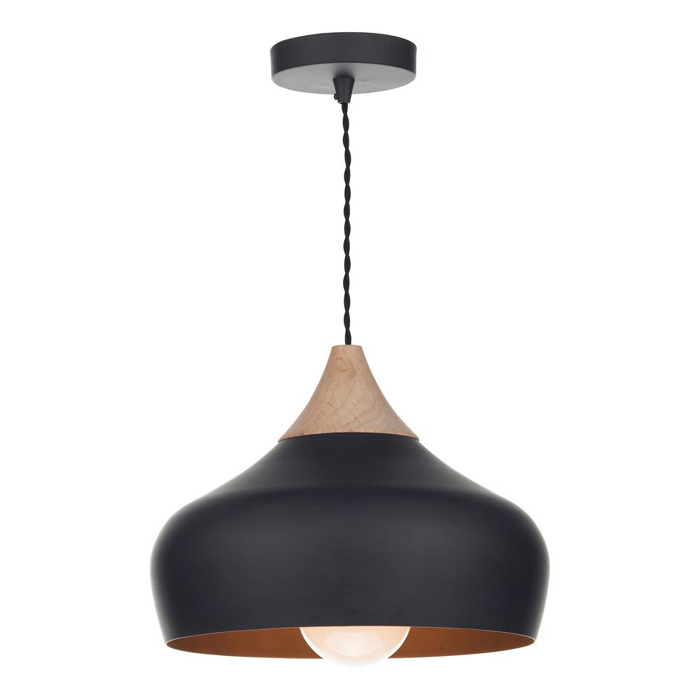 Dar Gaucho Retro Style 1 Lamp Medium Pendant Ceiling Light Matt Black