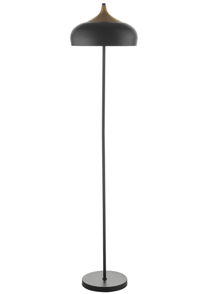 Dar Gaucho Retro Style 2 Light Floor Lamp Matt Black / Wood Effect