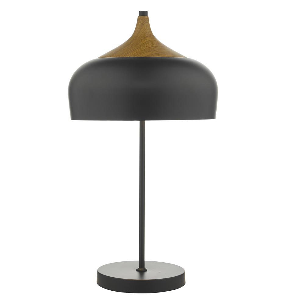 Dar Gaucho Retro Style 2 Light Table Lamp Matt Black / Wood Effect