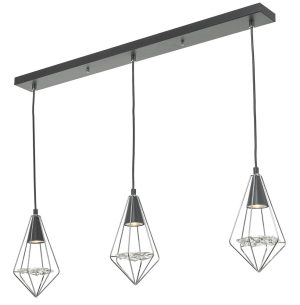 Gianni retro 3 light matt black ceiling pendant chrome & glass main image