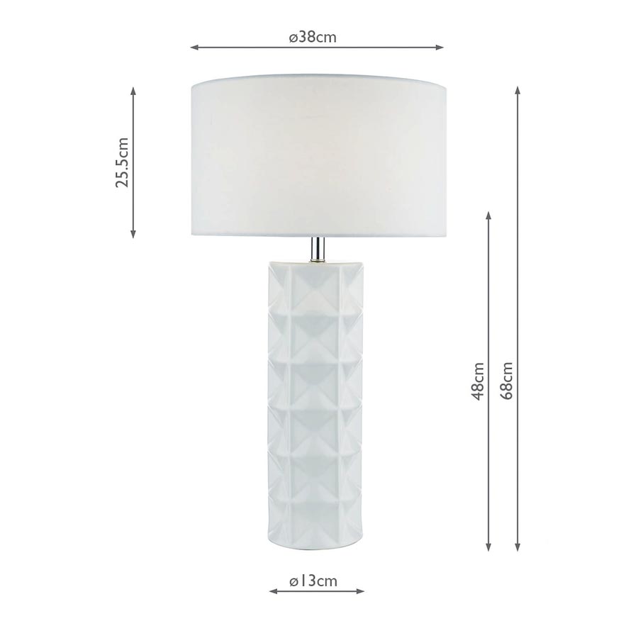 Dar Gift White Ceramic Geometric Table Lamp White Linen Shade GIF422
