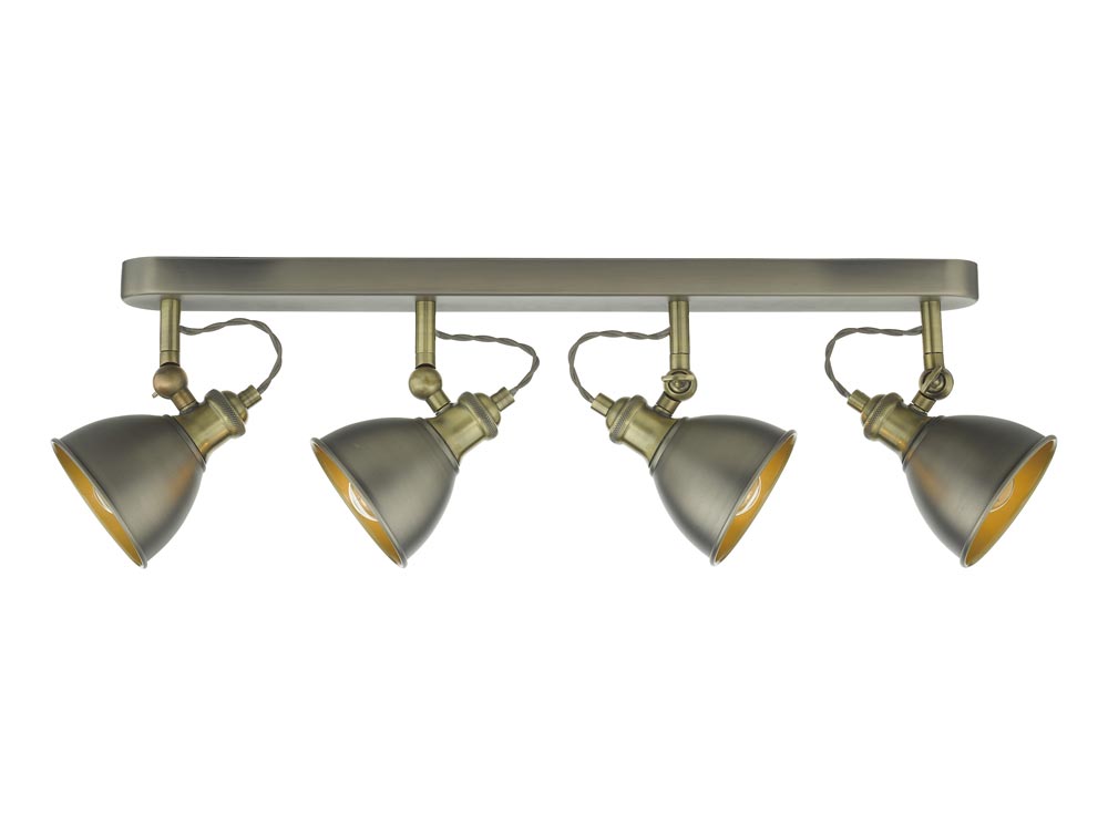 Dar Governor Industrial Ceiling Spot 4 Light Bar Antique Chrome / Brass