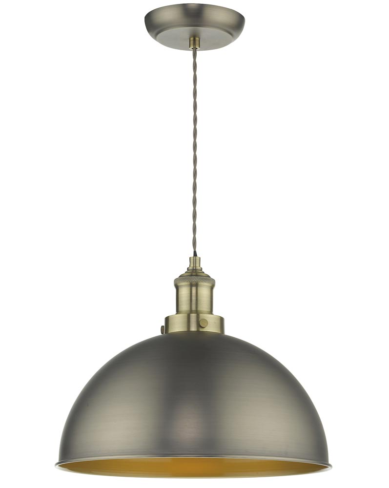 Dar Governor Industrial 1 Light Ceiling Pendant Antique Chrome / Brass