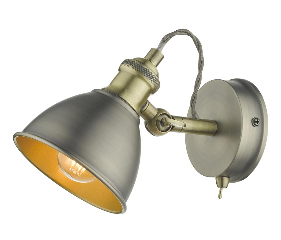 Dar Governor Switched Single Industrial Wall Spot Light Chrome / Brass