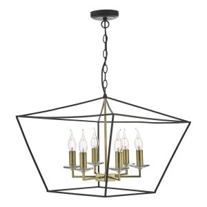 Dar Gretchen modern 6 light pendant chandelier matt black & gold main image